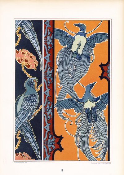Ornamentale friser med stiliserede fugle (litografi) af Arnold Lyongrün