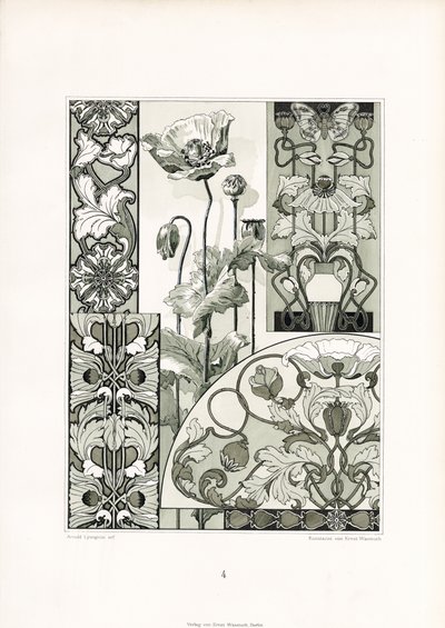 Valmueblomster i monokrom (litografi) af Arnold Lyongrün