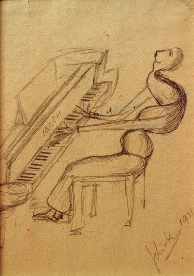 karikatur (klaverspiller) af Arnold Schönberg