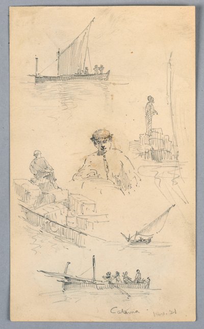 Skitser i havnen i Catania af Arnold William Brunner