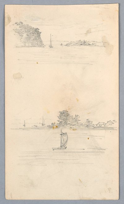 To skitser af sejlbåde, der sejler af Arnold William Brunner