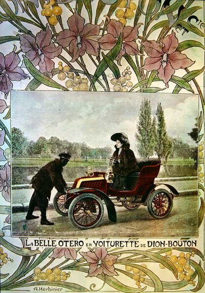 La Belle Otero ved rattet i en De Dion-Bouton bil, ca. 1900 af Arsene Herbinier