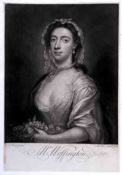 Mrs Woffington, graveret af James McArdell (ca. 1729-65) (gravering) af Arthur (after) Pond