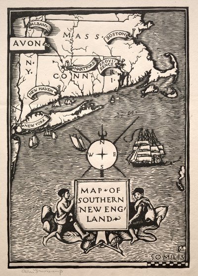 Kort over det sydlige New England af Arthur Allen Lewis