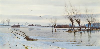 Vinterlandskab med oversvømmet flod, 1889 (wc) af Arthur Anderson Fraser