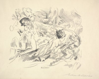 To kvindefigurer i et landskab (blyant på papir) af Arthur Bowen Davies