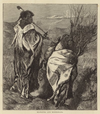 Hiawatha og Minne-Ha-Ha (gravering) af Arthur Boyd (after) Houghton