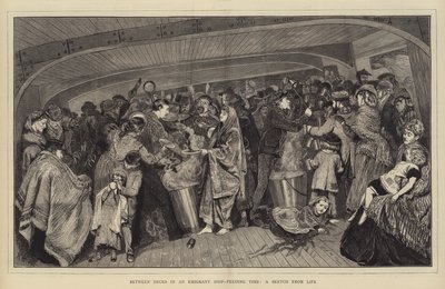 Mellem dæk på et udvandrerskib, spisetid, en skitse fra livet af Arthur Boyd Houghton