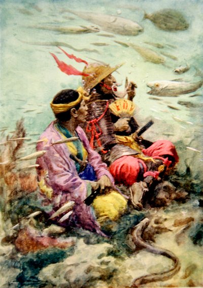 A Legend of Old Japan (farve litho) af Arthur C. (after) Michael