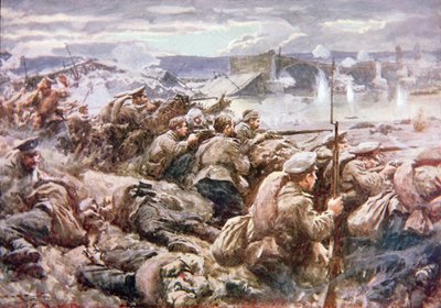 En heroisk russisk bagtropsaktion i det store polske tilbagetog (farve litho) af Arthur C. (after) Michael
