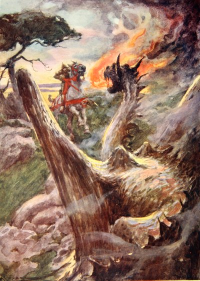 George and the Dragon, ca. 1925 (farve litho) af Arthur C. (after) Michael