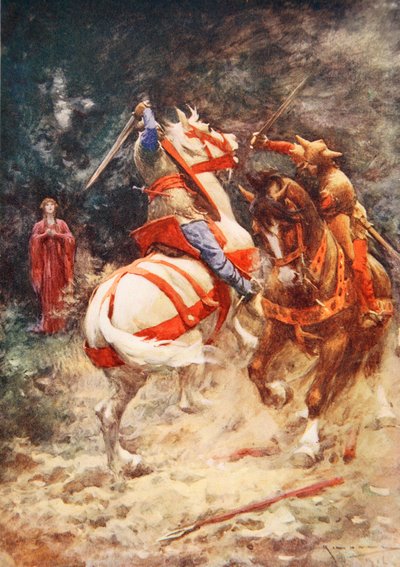 Svanens Ridder (farve litho) af Arthur C. (after) Michael