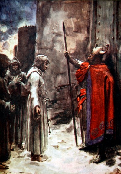 Henrik IV af Tyskland uden for portene til Canossa, Italien, 1077 1913 af Arthur C Michael