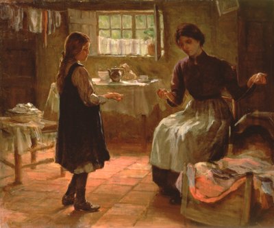 Domestic Lesson, ca. 1890 (olie på lærred) af Arthur Claude Cooke