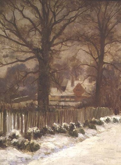 Elms in a Snowy Lane (olie på lærred) af Arthur Claude Cooke