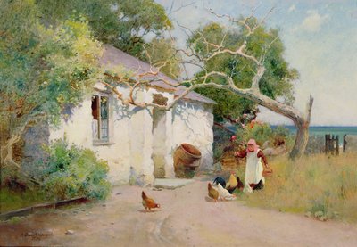 Fodring af høns, 1894 (olie) af Arthur Claude Strachan