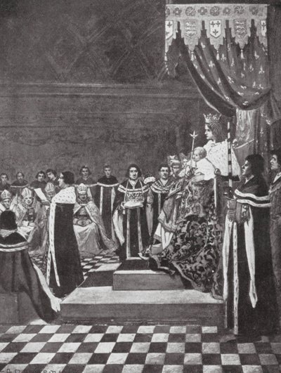 Henrik VI åbner parlamentet med sin mor (litografi) af Arthur David (after) McCormick