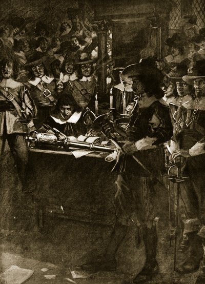 Strafford afleverer sit sværd i Underhuset, illustration fra Hutchinsons 