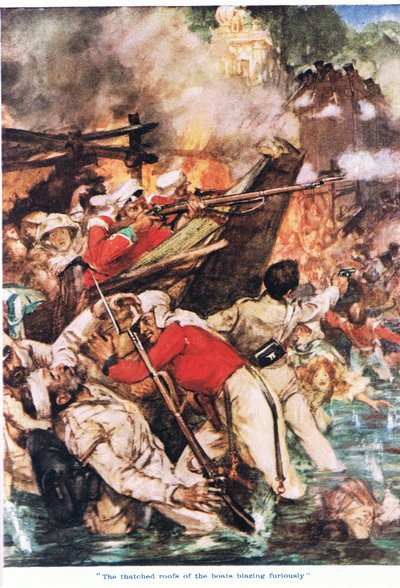 Bådenes stråtag flammer rasende (farve litho) af Arthur David McCormick