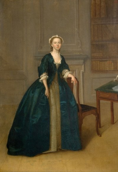 Portræt af en kvinde i mørkeblå, 1785. af Arthur Devis