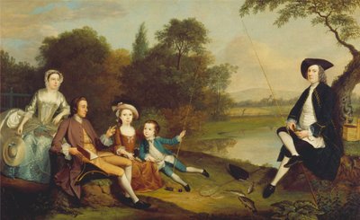 Portræt af en familie, traditionelt kendt som Swaine-familien fra Fencroft, Cambridgeshire af Arthur Devis