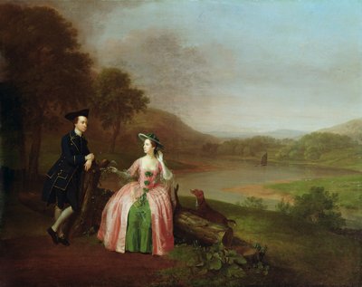 Sir George og Lady Strickland i haven ved Boynton Hall, nær Bridlington, Yorkshire af Arthur Devis
