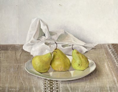 Tre pærer på en tallerken, Stilleben, 1990 af Arthur Easton
