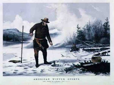 Amerikansk vintersport: Ørredfiskeri på Chateaugay Lake, pub. af Currier & Ives af Arthur Fitzwilliam (after) Tait