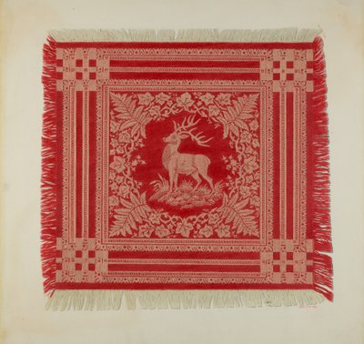 Rød og hvid serviet (Deer Design) af Arthur G. Merkley