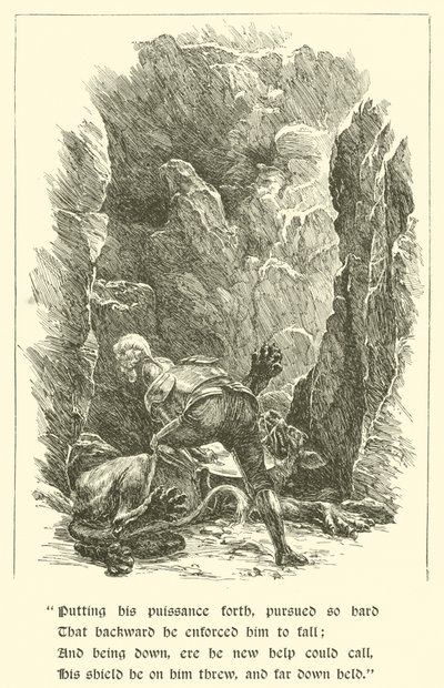 Sir Calidore, høflighedens ridder, udyr med tusinde tunger (gravering) af Arthur George Walker
