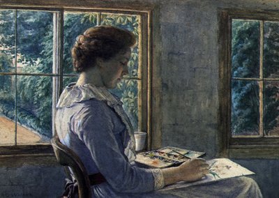 Kvindemaleri (akvarel på papir) af Arthur George Walker