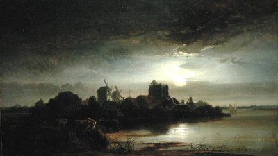 En landsby ved måneskin af Arthur Gilbert