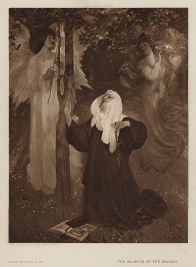 Klosteret eller verden? (litho) af Arthur Hacker
