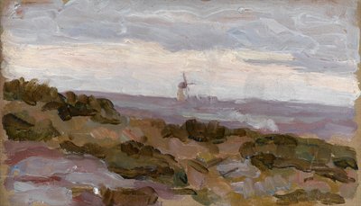 Landskabsstudie med vindmølle i horisonten, ca. 1900 af Arthur Haythorne Studd