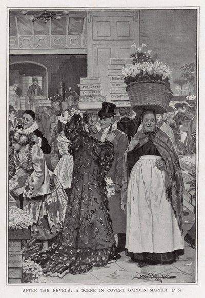 Efter festlighederne - en scene på markedet i Covent Garden af Arthur Herbert Buckland