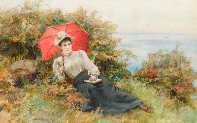 A Quiet Read by the Cliff Path (wc på papir) af Arthur Hopkins