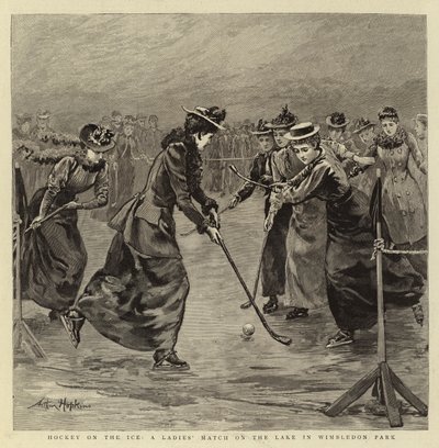 Hockey on the Ice, en damekamp på søen i Wimbledon Park af Arthur Hopkins