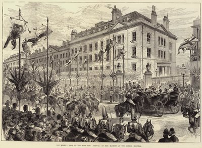 Dronningens besøg i East End, Hendes Majestæts ankomst til London Hospital af Arthur Hopkins