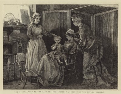 Dronningens besøg i East End, Genoptræning, en skitse fra hospitalet i London af Arthur Hopkins