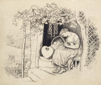 By the Cradle (pen og tusch over grafit) af Arthur Hughes