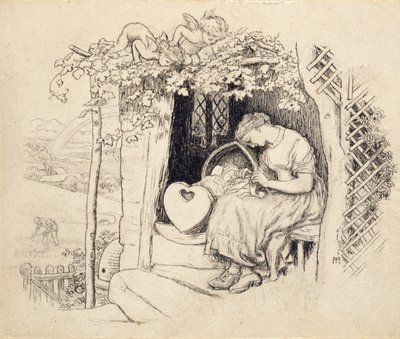 Ved vuggen, 1873 af Arthur Hughes