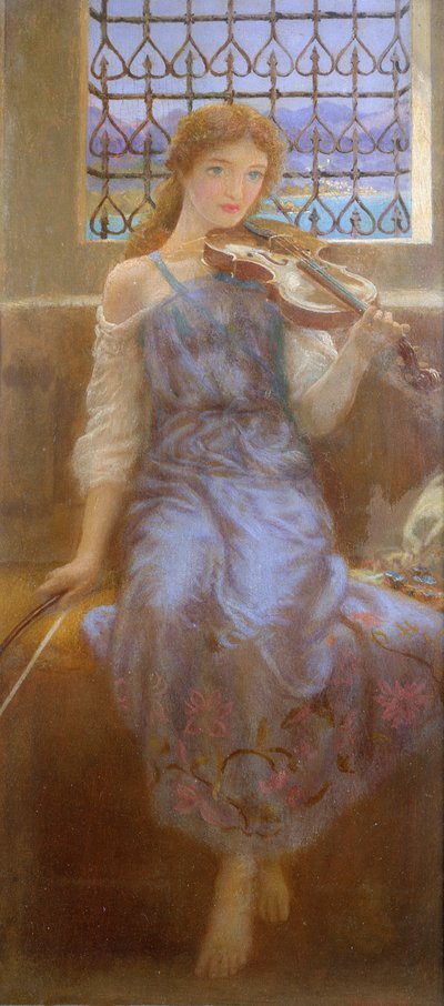 Pige med violin af Arthur Hughes