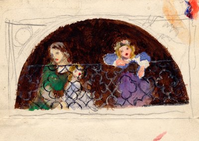 Skitse til portræt af fru Leathart og børn (akvarel og kropsfarve på papir) af Arthur Hughes