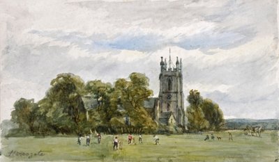 Cricket on the Stray, foran Christ Church, High Harrogate (akvarel) af Arthur J. Stark