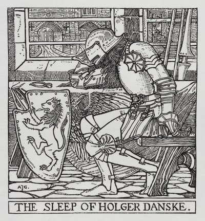 Hans Christian Andersen: Holger Danske (litho) af Arthur Joseph Gaskin