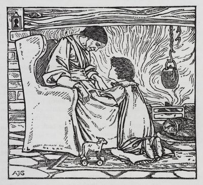 HC Andersen: Pigen der trådte på brødet (litho) af Arthur Joseph Gaskin