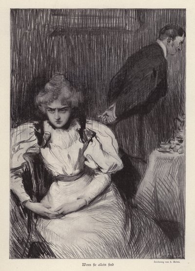 Når hun er alene (litho) af Arthur Lajos Halmi
