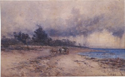 ikke tituleret (indsamling af tang før stormen, Sandringham -stranden) af Arthur Merric Boyd