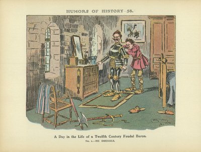 En dag i livet for en feudalbaron i det tolvte århundrede (farvelitografi) af Arthur Moreland