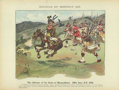 Skotternes fremmarch ved Bannockburn. 24. juni 1314 e.Kr. (farvelitografi) af Arthur Moreland